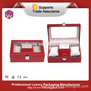 Red leather jewelry display packing box with lock (WH-3193)